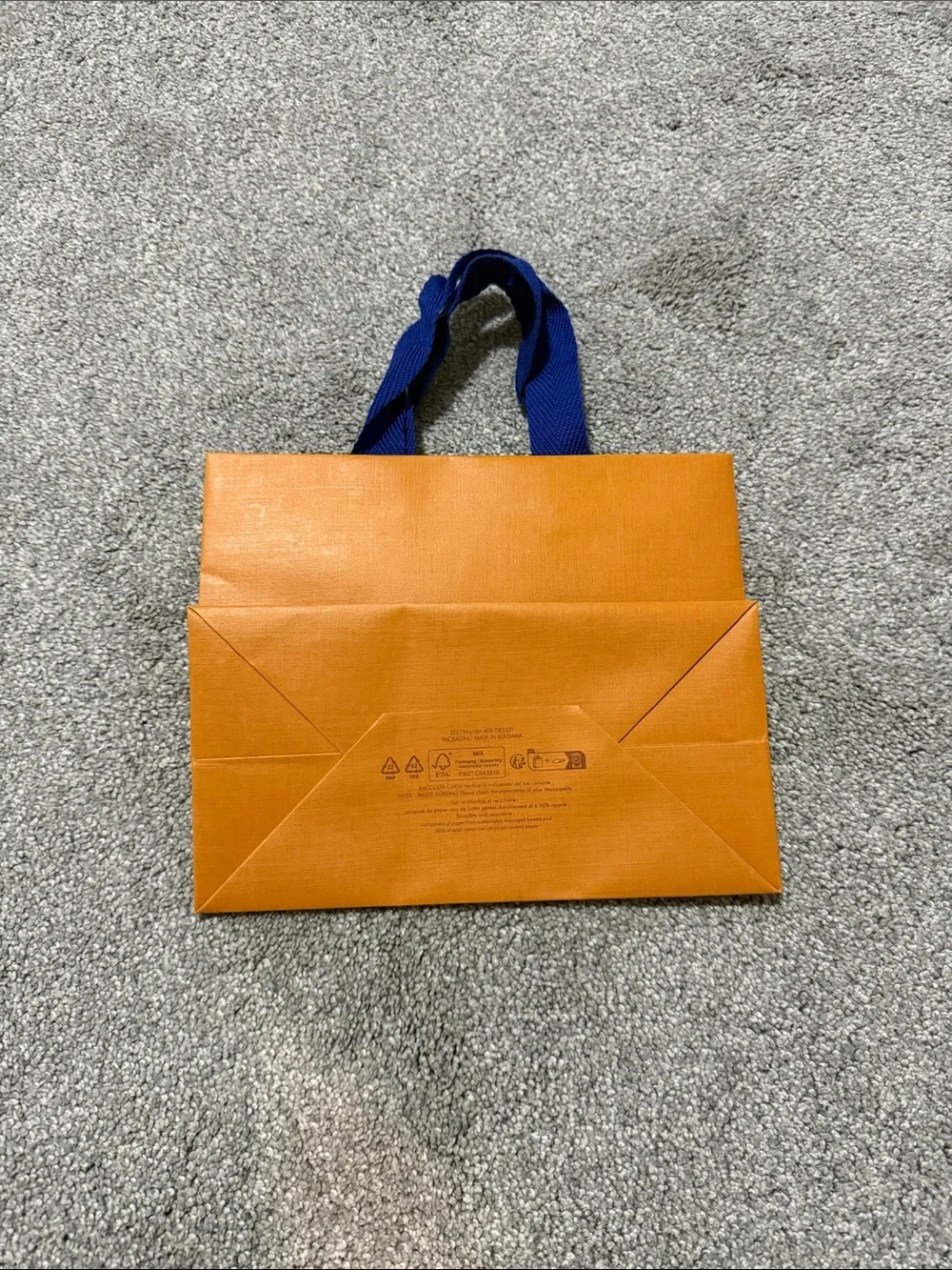 Authentic Louis Vuitton Orange Shopping Gift Bag with Blue Ribbon